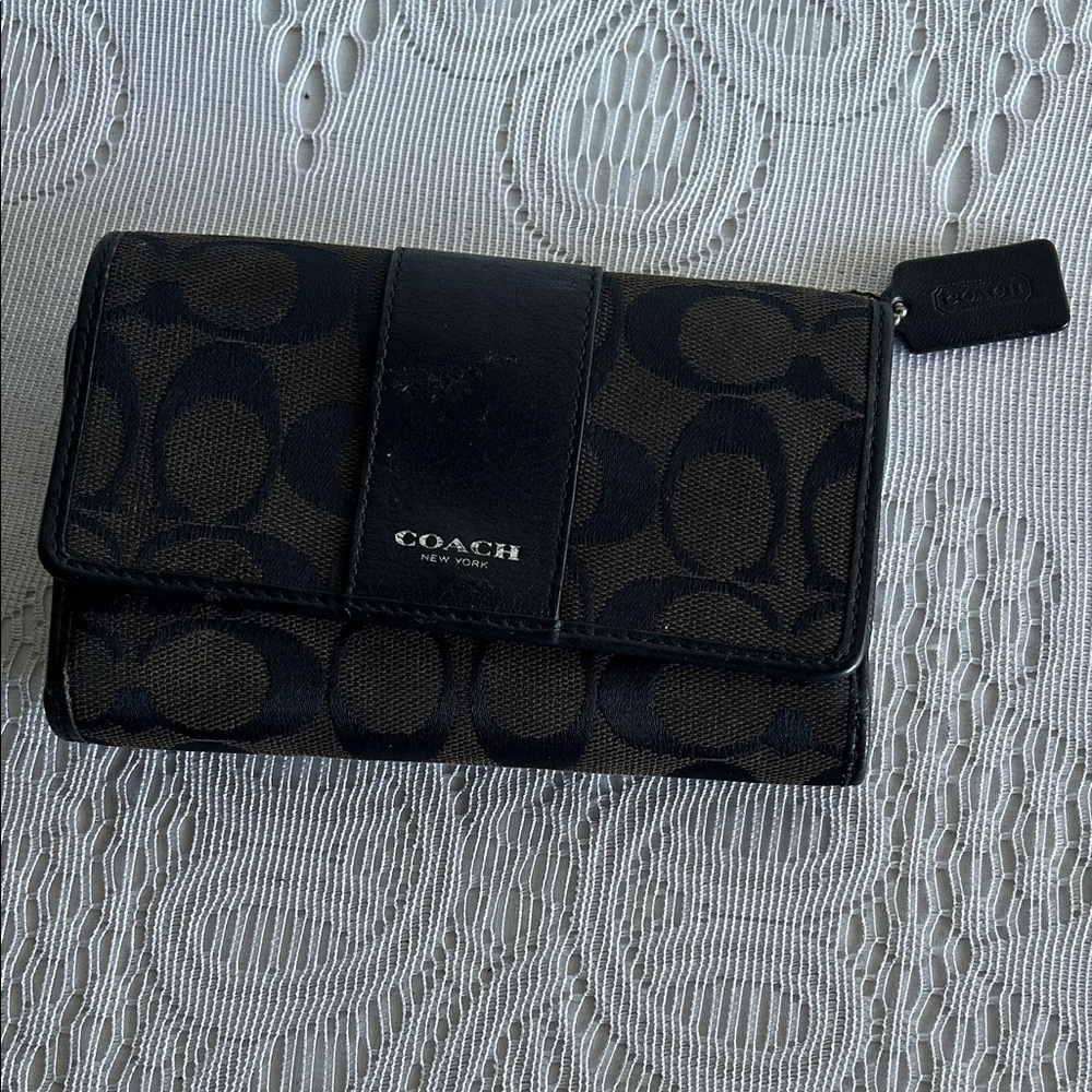 Coach Black and Brown Signature Wallet